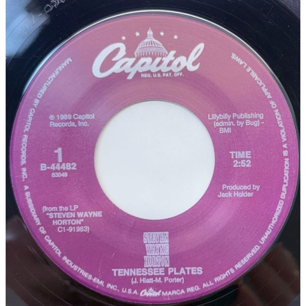 Steven Wayne Horton Tennessee Plates / Nothin Shakin 45 Country 80s Capitol
